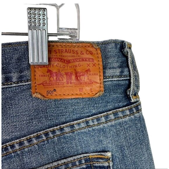 Levis Vintage 501Jean Shorts High Rise Denim Cut Off Fringe Grunge Y2K Women 18 - Picture 3 of 4